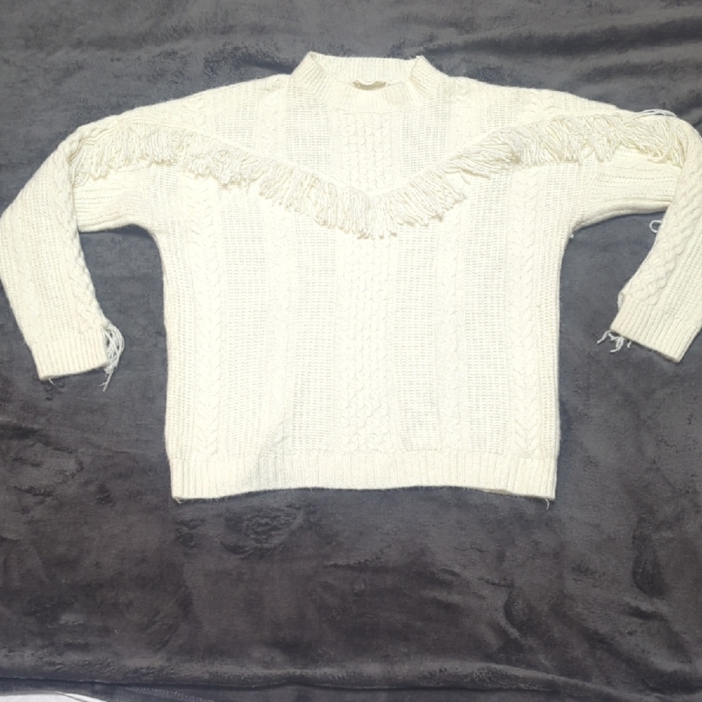 Adora Cream Western Rodeo‎ Knit Sweater With Fringe Aprox Size Large